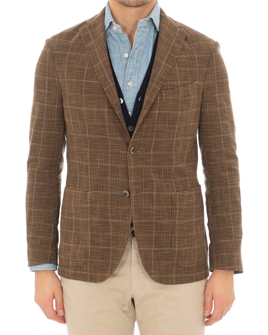 Herr | Kavajer | Boglioli | K Jacket Cotton/Silk Houndstooth Overcheck Blazer Brown