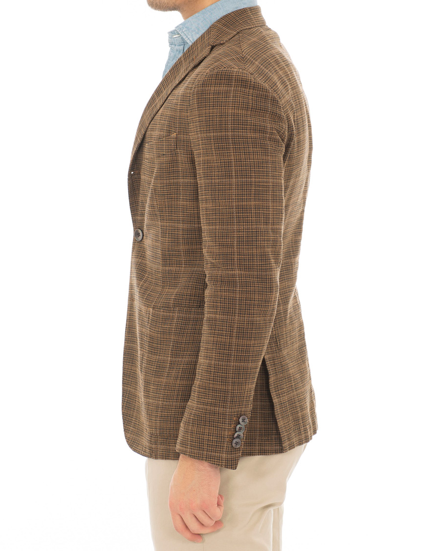 Herr | Kavajer | Boglioli | K Jacket Cotton/Silk Houndstooth Overcheck Blazer Brown