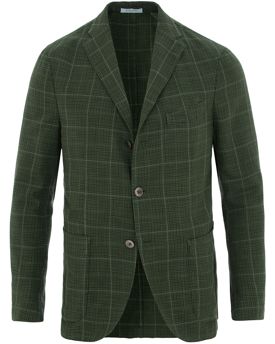 Herr | Kavajer | Boglioli | K Jacket Cotton/Silk Houndstooth Overcheck Blazer Green