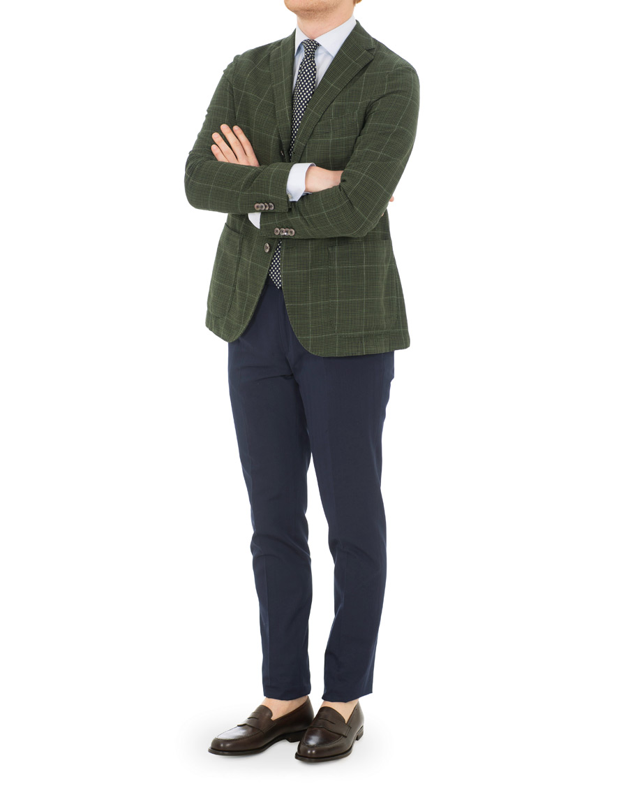 Herr | Kavajer | Boglioli | K Jacket Cotton/Silk Houndstooth Overcheck Blazer Green