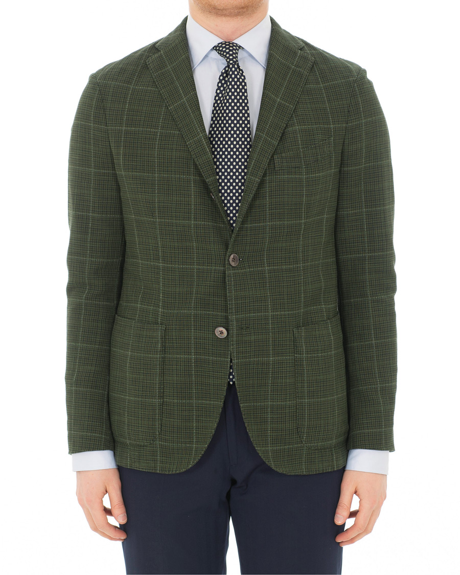 Herr | Kavajer | Boglioli | K Jacket Cotton/Silk Houndstooth Overcheck Blazer Green