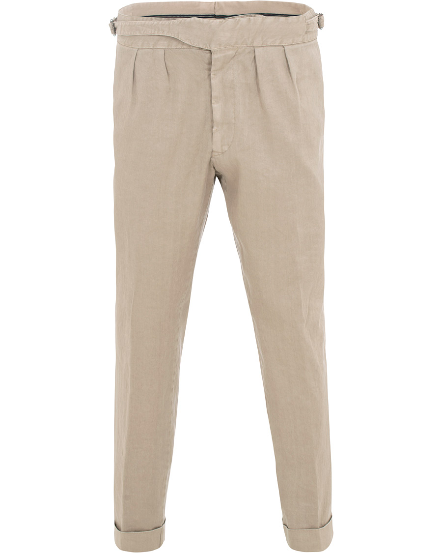 Herr | Byxor | Lardini | Double Pleated Linen Cotton Trousers Beige