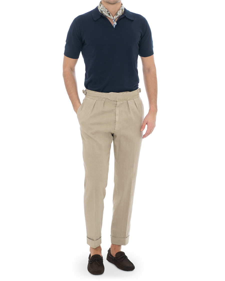 Herr | Byxor | Lardini | Double Pleated Linen Cotton Trousers Beige