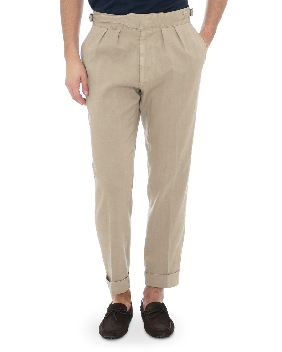 Herr | Byxor | Lardini | Double Pleated Linen Cotton Trousers Beige