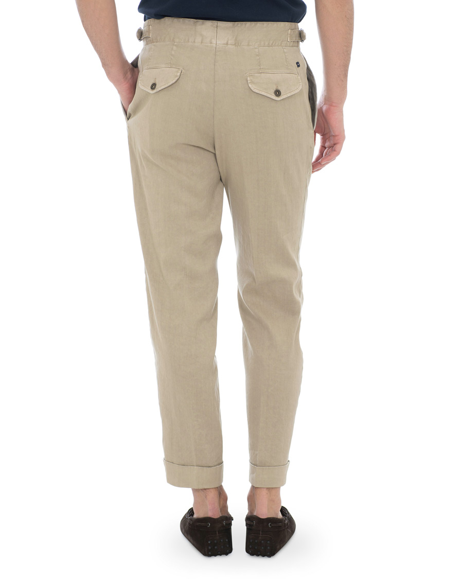 Herr | Byxor | Lardini | Double Pleated Linen Cotton Trousers Beige