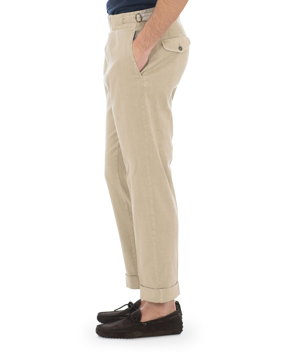 Herr | Byxor | Lardini | Double Pleated Linen Cotton Trousers Beige