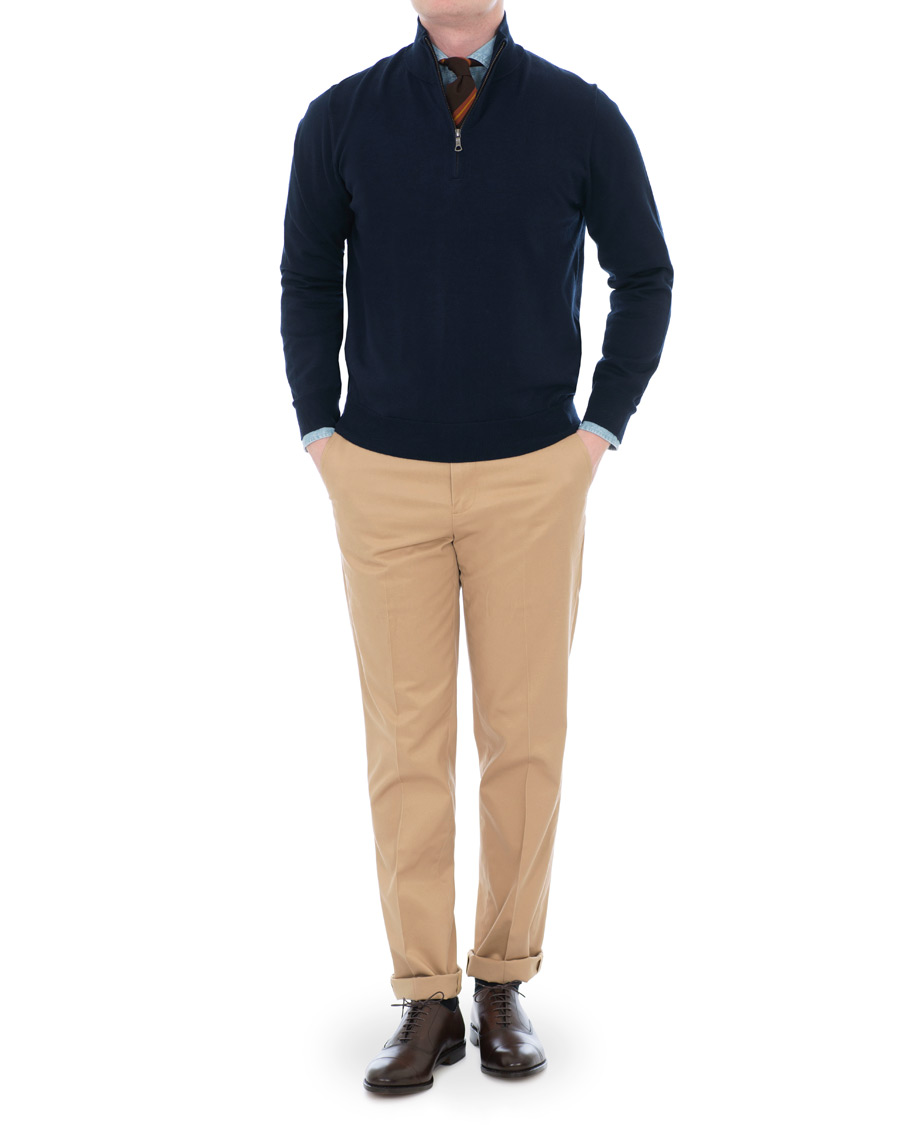 Herr | Tröjor | Brooks Brothers | Cotton Half Zip Sweater Navy