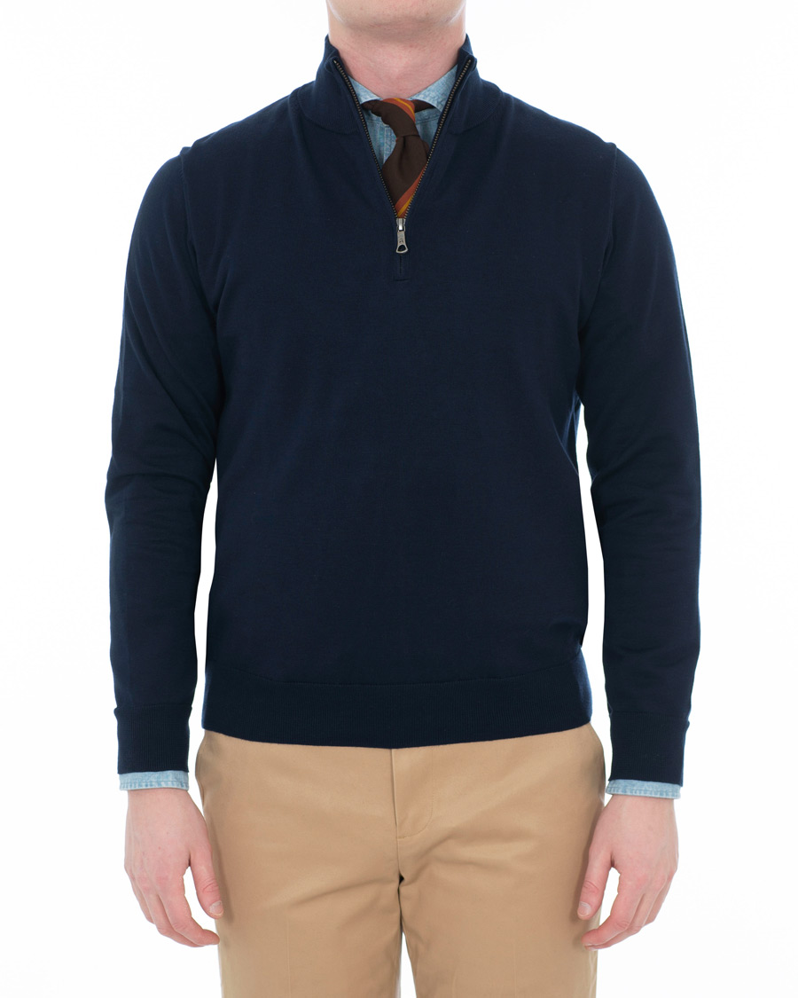 Herr | Tröjor | Brooks Brothers | Cotton Half Zip Sweater Navy