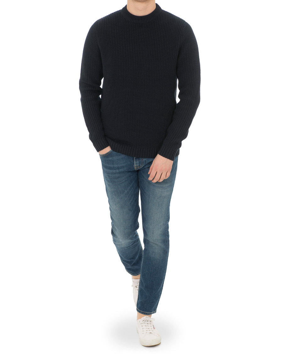Herr | Tröjor | Lexington | Herman Ribbed Crew Neck Deep Marine Blue