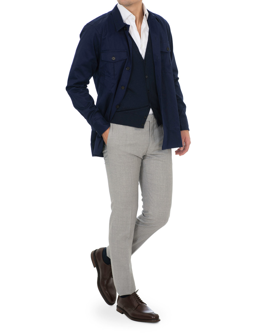 Herr | Byxor | Incotex | Slim Fit Super 100's Wool Trousers Light Grey