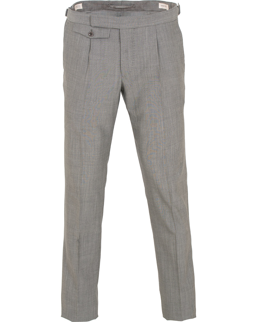 Herr | Byxor | Incotex | Slim Fit Pleated Super 130's Wool Trousers Light Grey