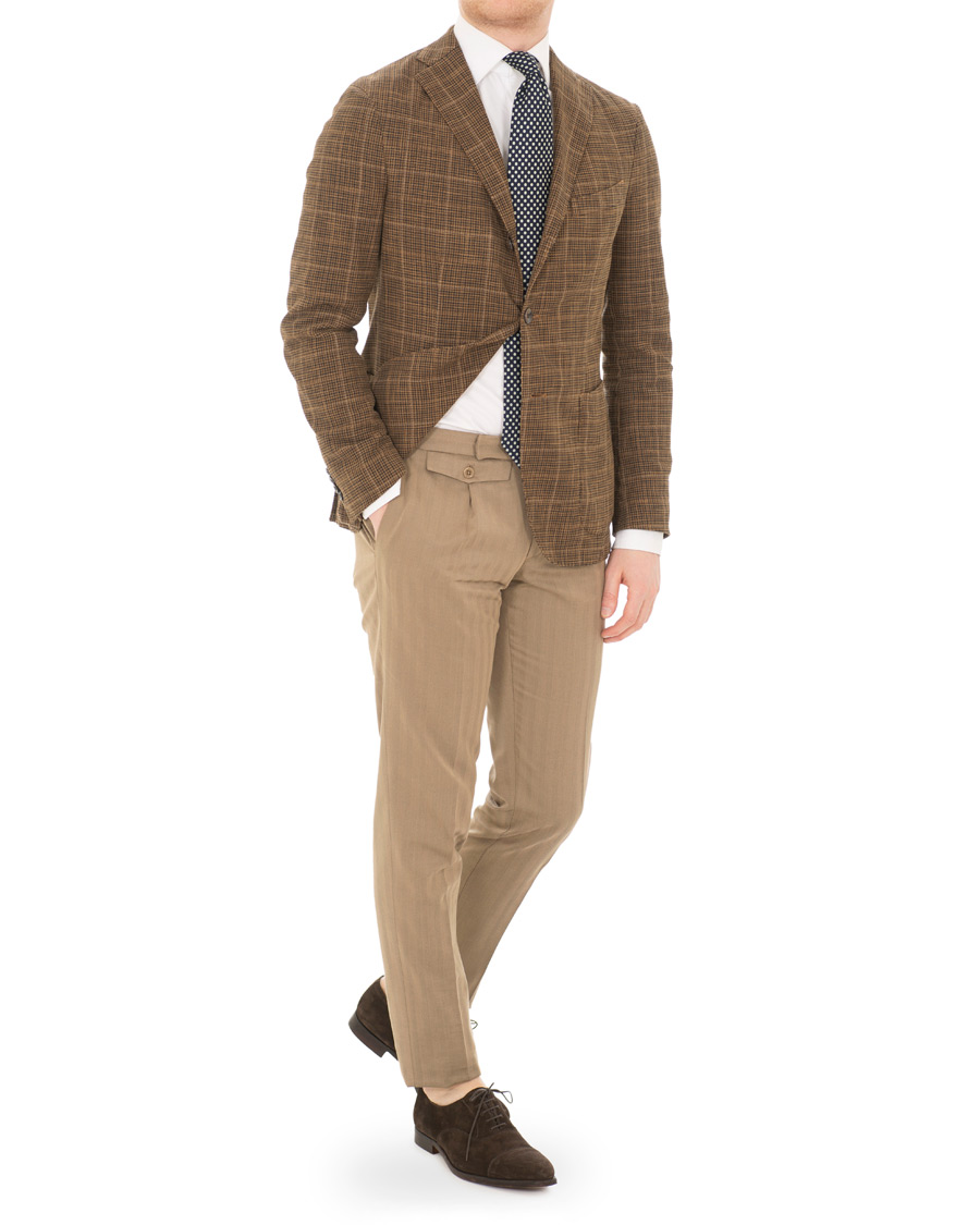 Herr | Byxor | Incotex | Solaro High Waist Side Adjuster Pleated Chino Tobacco