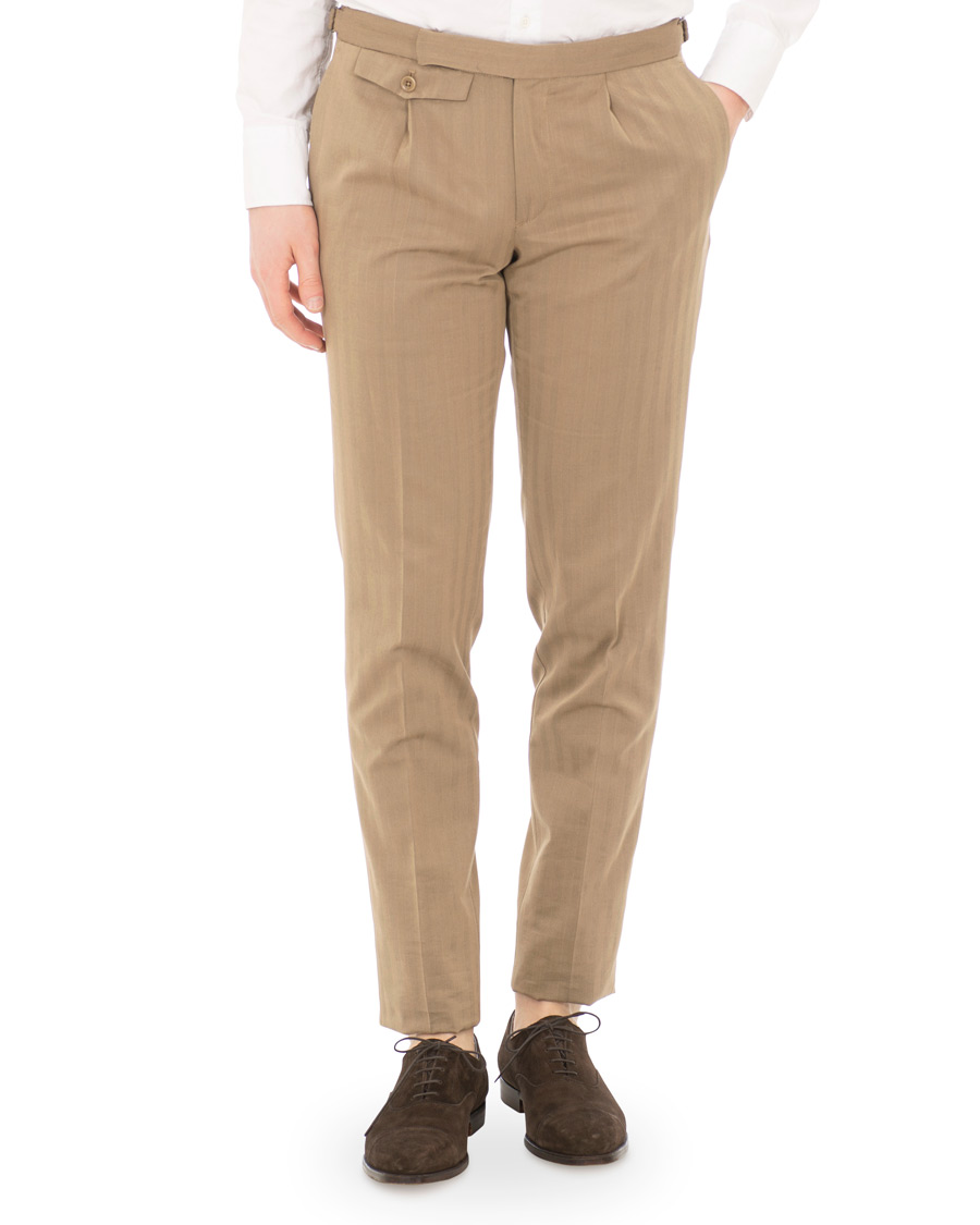 Herr | Byxor | Incotex | Solaro High Waist Side Adjuster Pleated Chino Tobacco