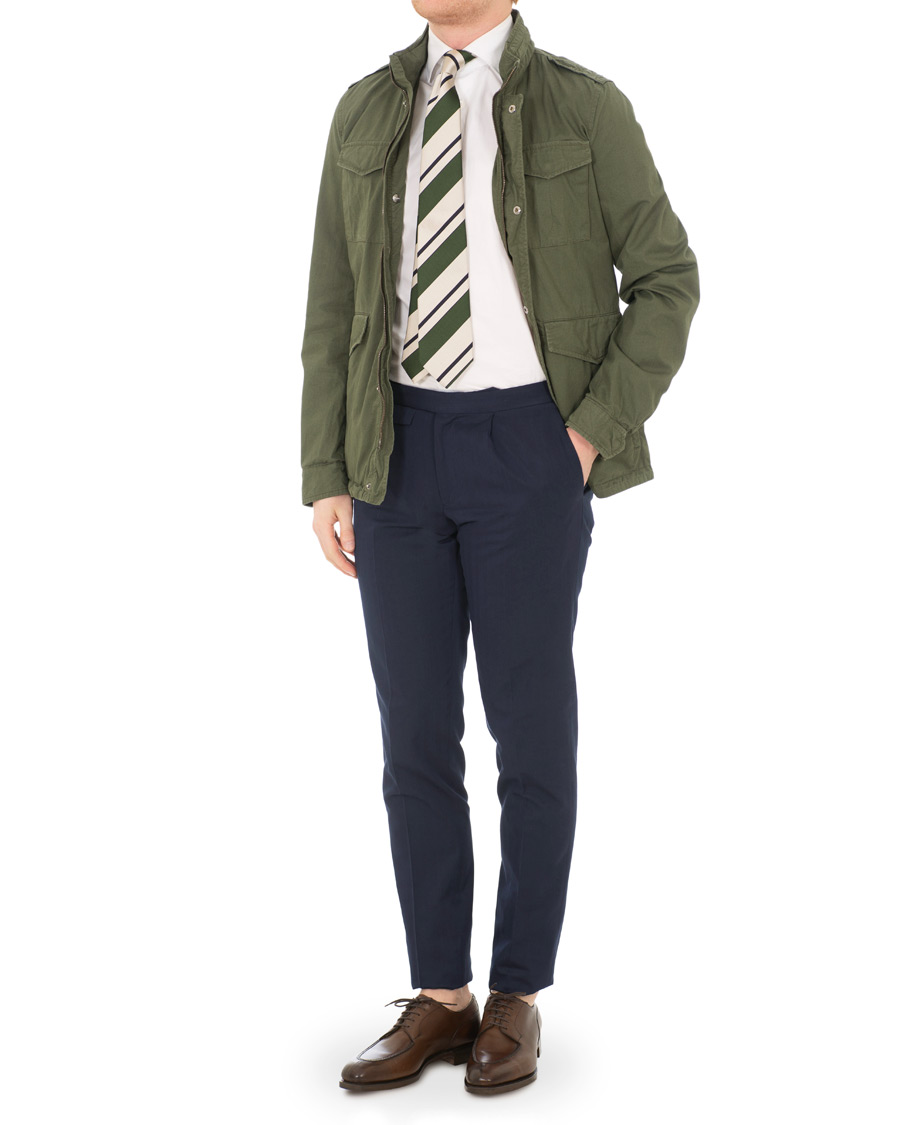 Herr | Byxor | Incotex | Solaro High Waist Side Adjuster Pleated Chino Dark Blue