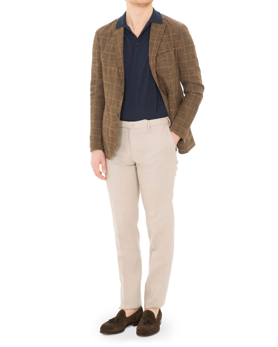 Herr | Byxor | Incotex | Slim Fit Linen Natural Stretch Trousers Beige