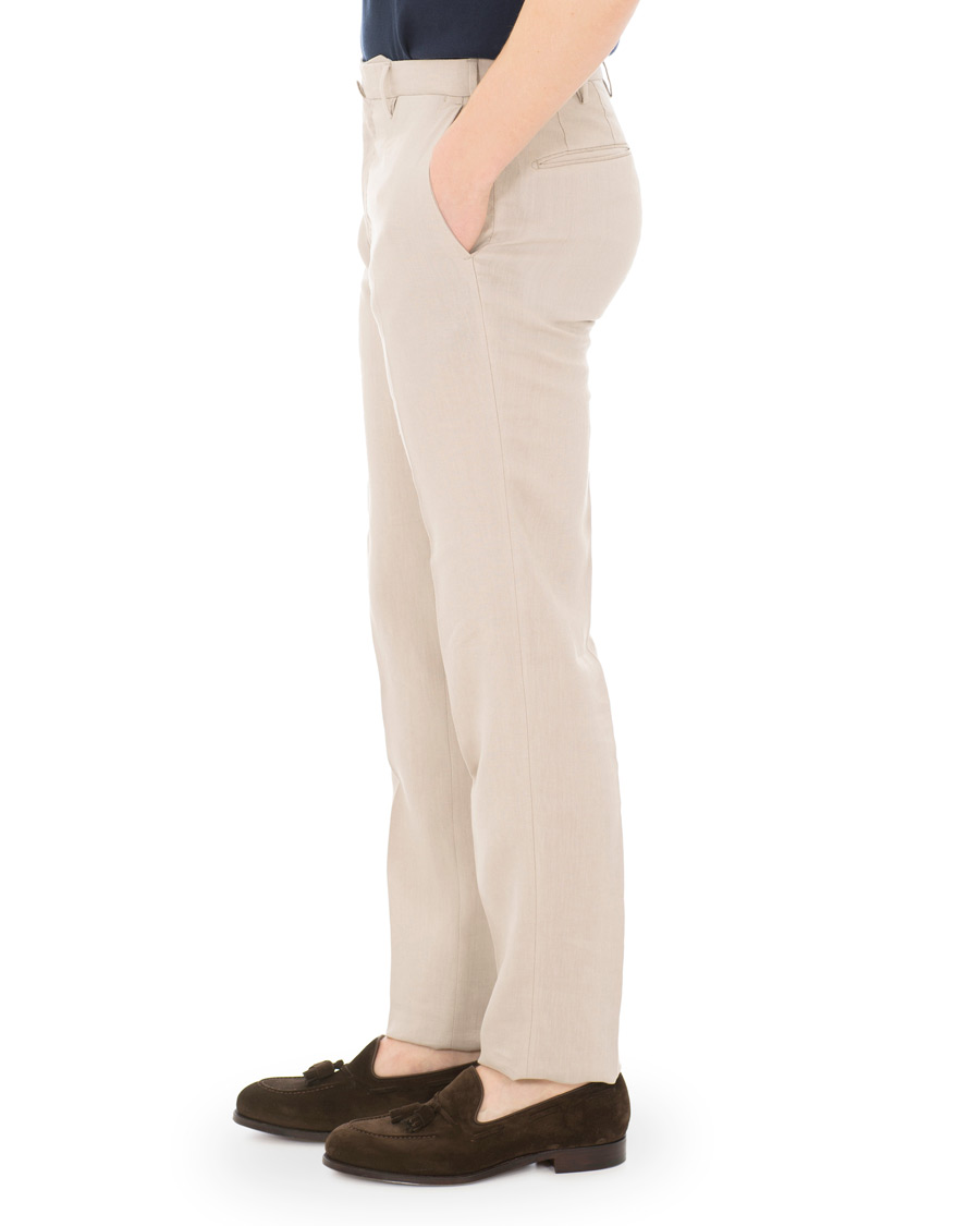 Herr | Byxor | Incotex | Slim Fit Linen Natural Stretch Trousers Beige