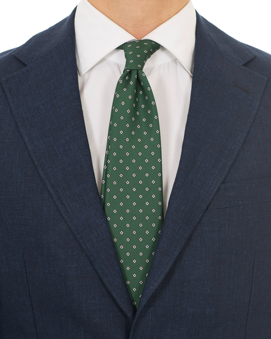 Herr | | Drake's | Navy Tip Silk 50oz Foulard 8 cm Tie Green