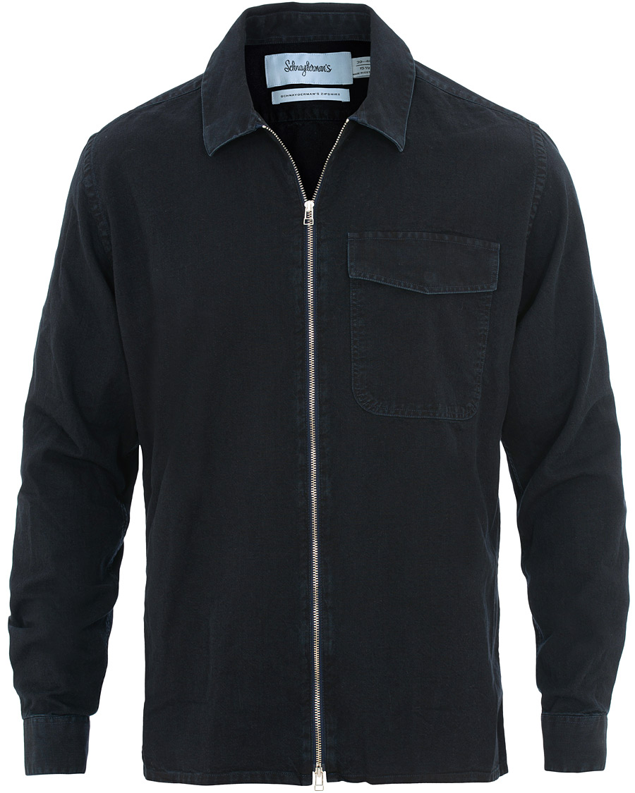 Herr | Skjortor | Schnayderman?s | Schnayderman's Cotton Shirt Zip Jacket Dark Blue