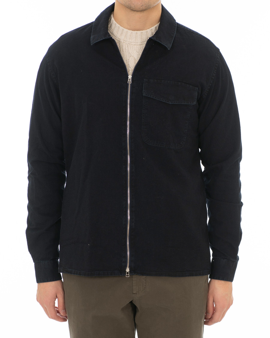 Herr | Skjortor | Schnayderman?s | Schnayderman's Cotton Shirt Zip Jacket Dark Blue
