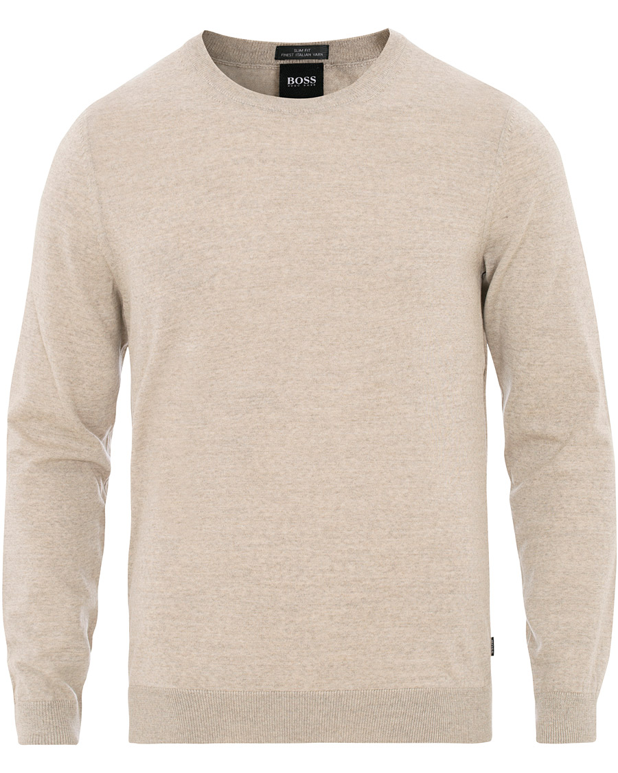 Herr | Tröjor | BOSS BLACK | BOSS Leno Merino Wool Crew Neck Pullover Beige