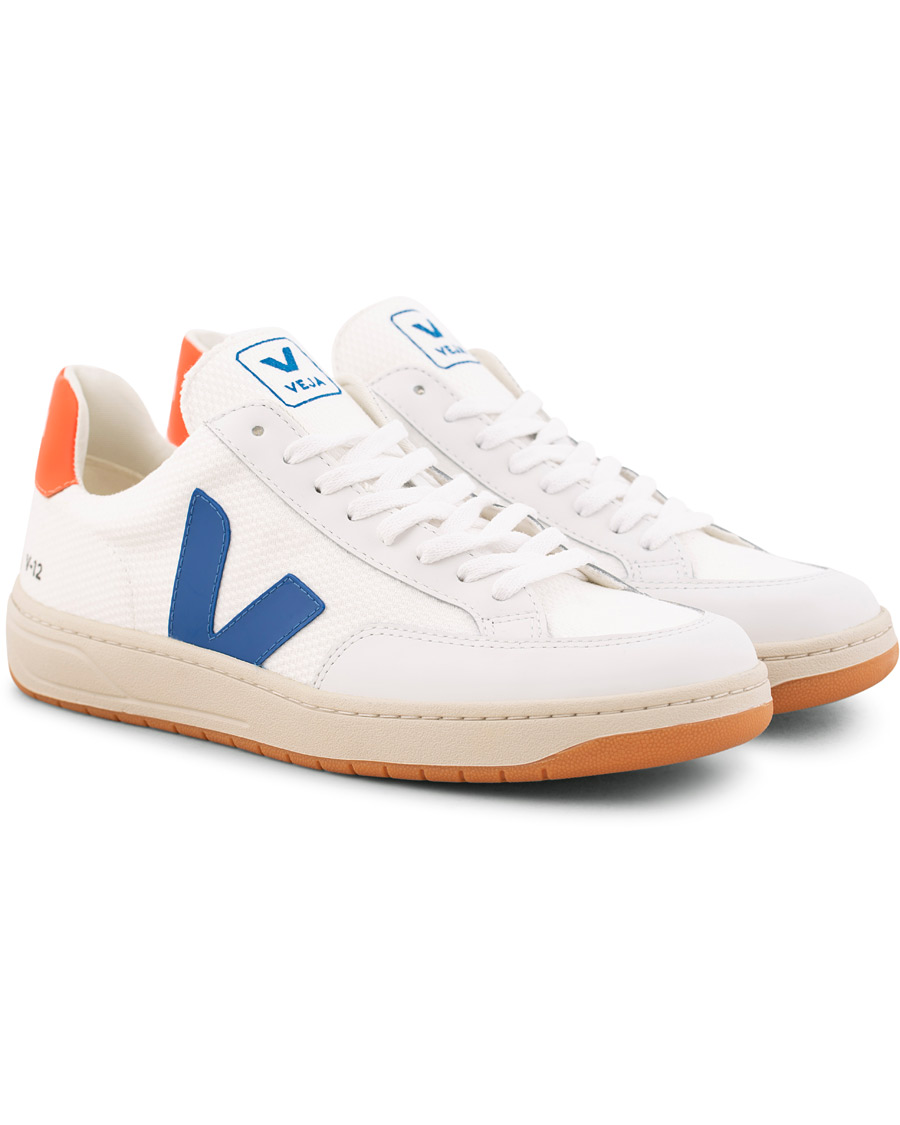 Herr | Veja V-12 Mesh Sneaker White/Indigo/Orange/Flou | Veja | V-12 Mesh Sneaker White/Indigo/Orange/Flou