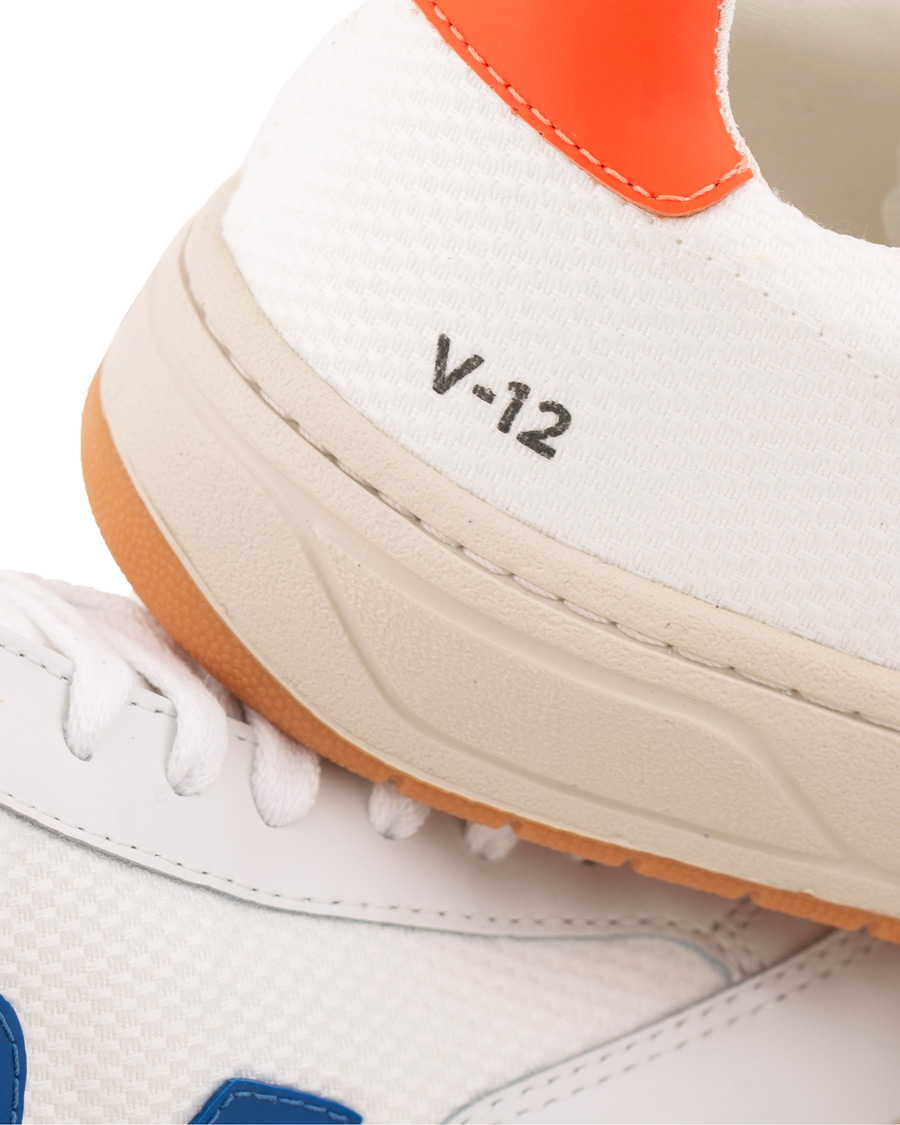 Herr | Veja V-12 Mesh Sneaker White/Indigo/Orange/Flou | Veja | V-12 Mesh Sneaker White/Indigo/Orange/Flou