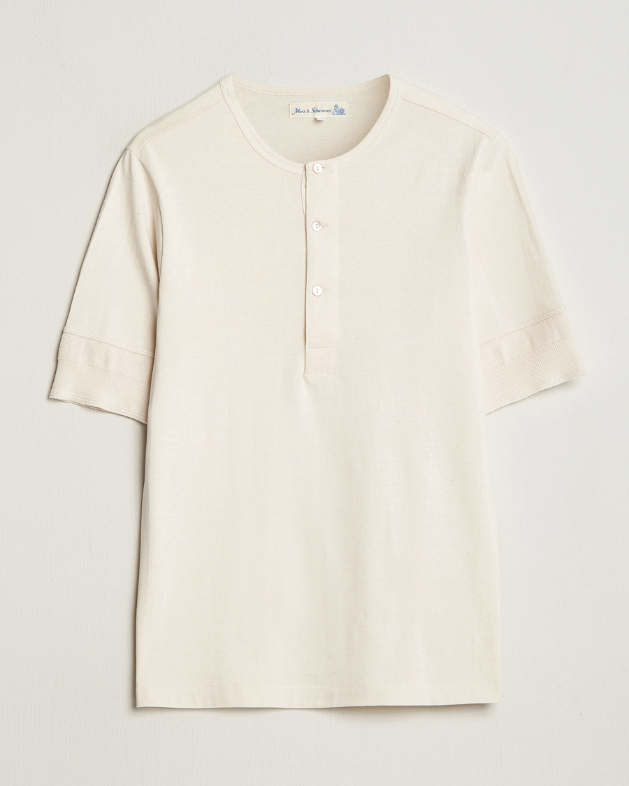 Herr | Tröjor | Merz b. Schwanen | Short Sleeve Organic Cotton Henley Nature