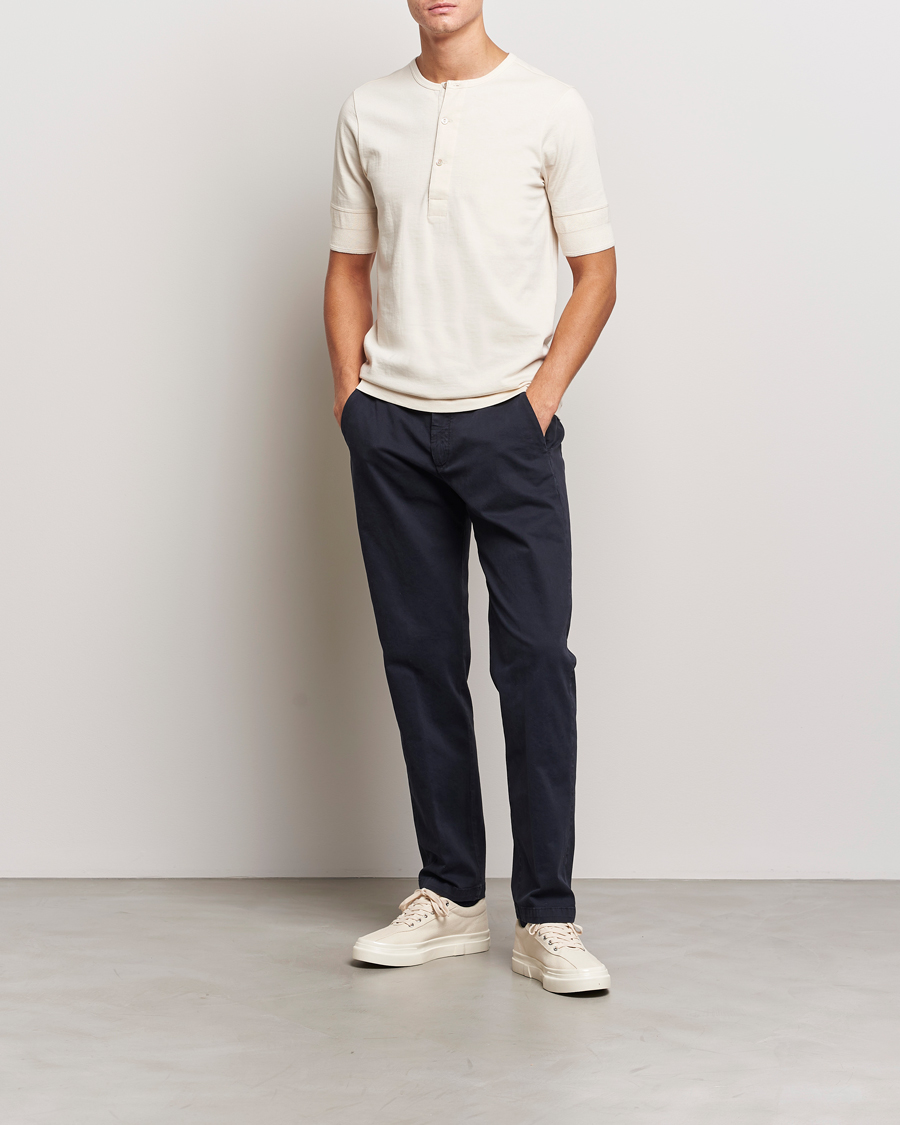 Herr | Tröjor | Merz b. Schwanen | Short Sleeve Organic Cotton Henley Nature