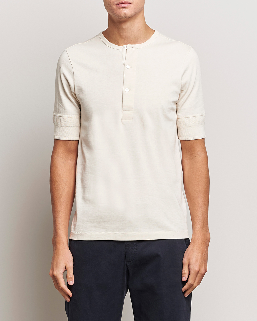 Herr | Tröjor | Merz b. Schwanen | Short Sleeve Organic Cotton Henley Nature