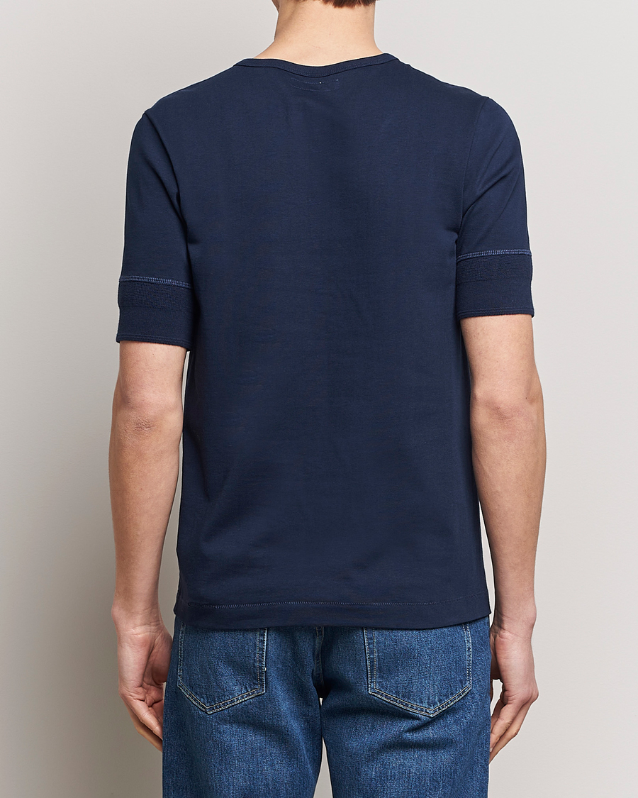 Herr | Tröjor | Merz b. Schwanen | Short Sleeve Organic Cotton Henley Ink Blue