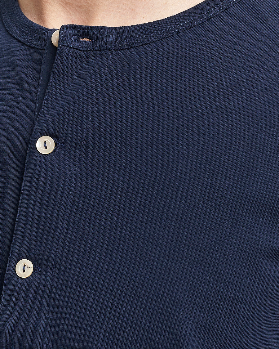Herr | Tröjor | Merz b. Schwanen | Short Sleeve Organic Cotton Henley Ink Blue