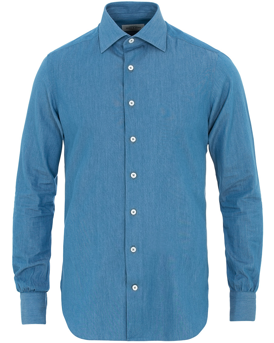 Herr | Skjortor | Berg&Berg | Francis Handmade Spread Collar Cotton Shirt Denim
