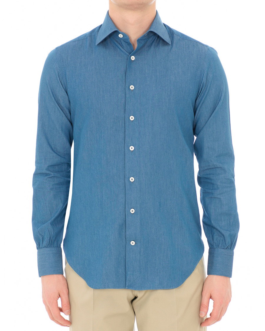 Herr | Skjortor | Berg&Berg | Francis Handmade Spread Collar Cotton Shirt Denim