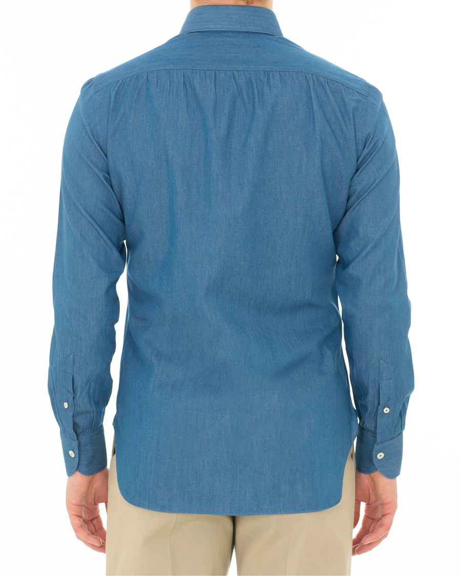 Herr | Skjortor | Berg&Berg | Francis Handmade Spread Collar Cotton Shirt Denim