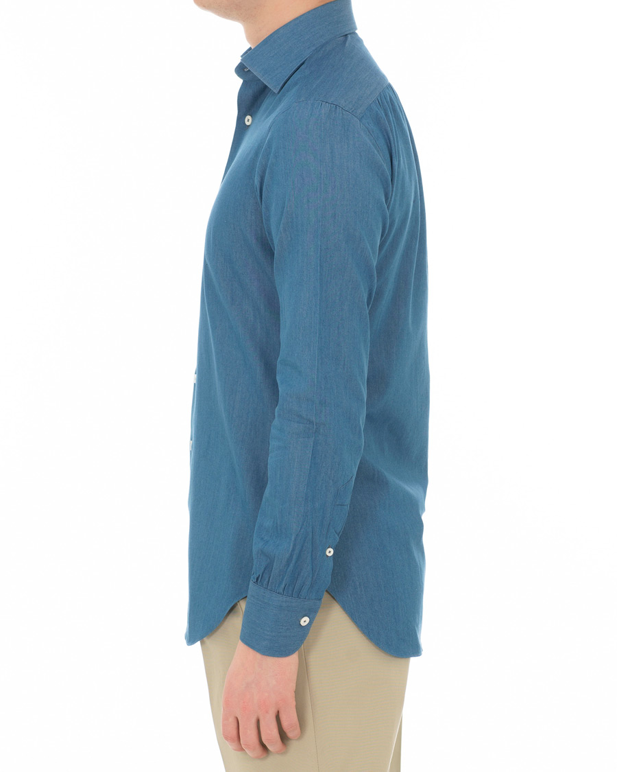 Herr | Skjortor | Berg&Berg | Francis Handmade Spread Collar Cotton Shirt Denim