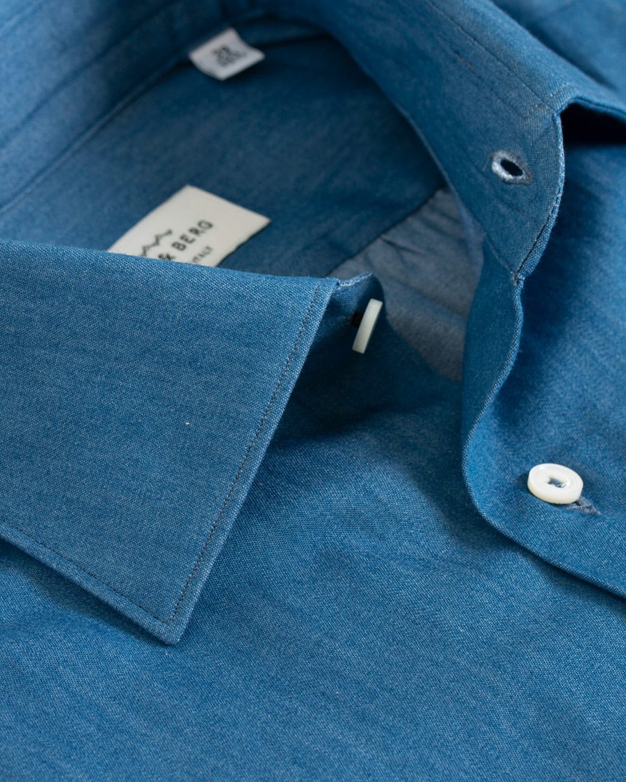 Herr | Skjortor | Berg&Berg | Francis Handmade Spread Collar Cotton Shirt Denim