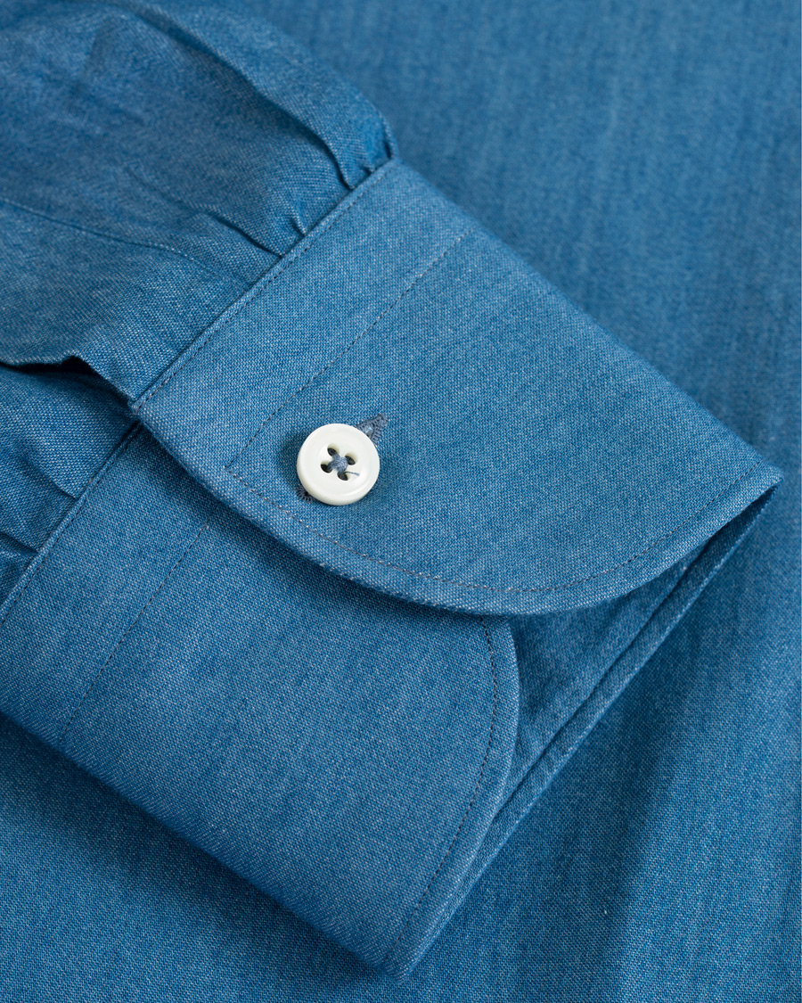 Herr | Skjortor | Berg&Berg | Francis Handmade Spread Collar Cotton Shirt Denim
