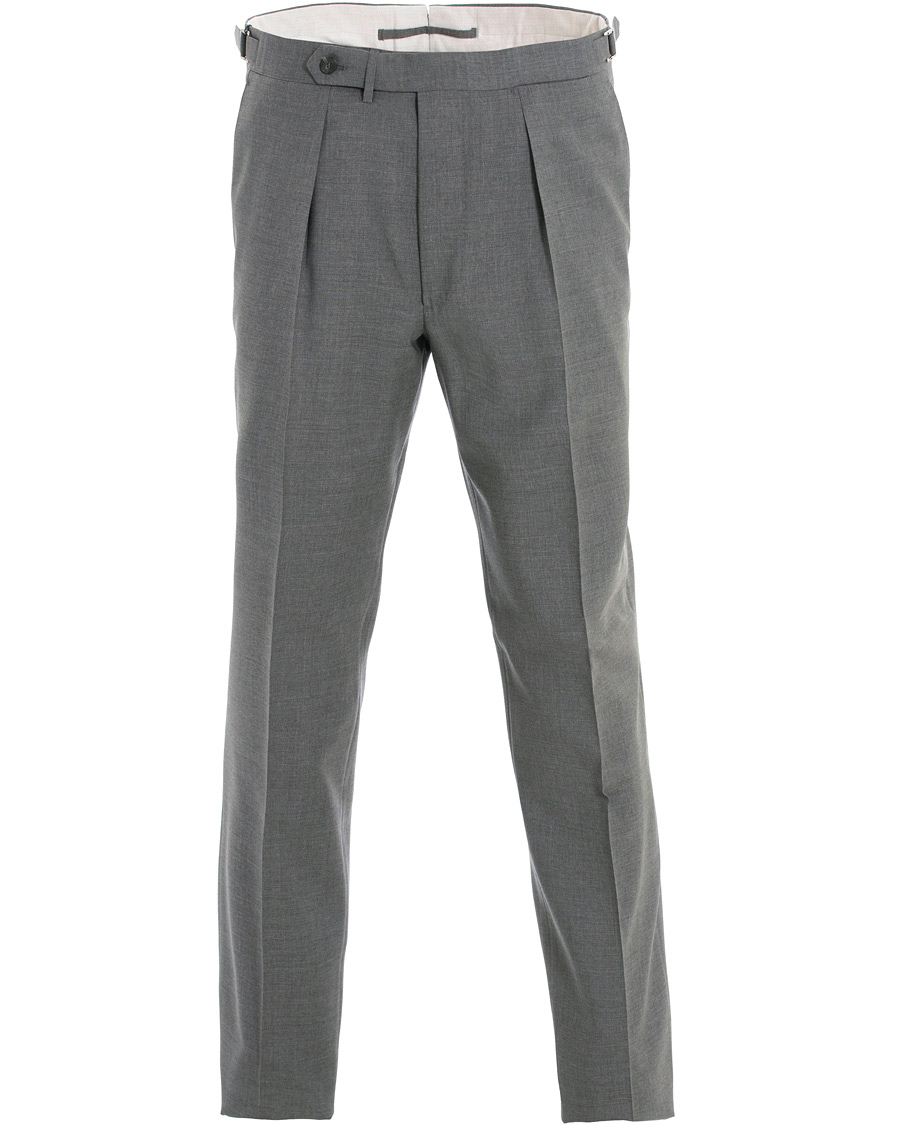 Herr | Byxor | Berg&Berg | Arnold Pleated Side Adjuster Wool Trousers Grey