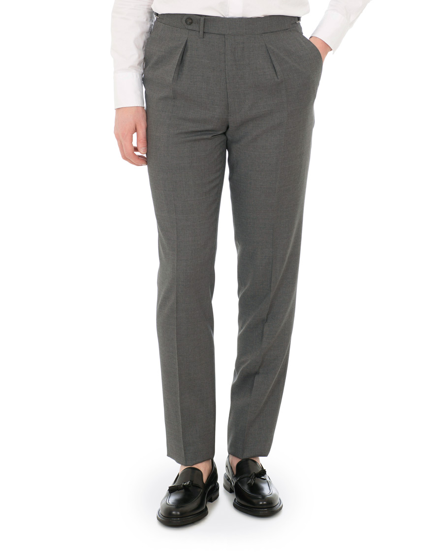 Herr | Byxor | Berg&Berg | Arnold Pleated Side Adjuster Wool Trousers Grey