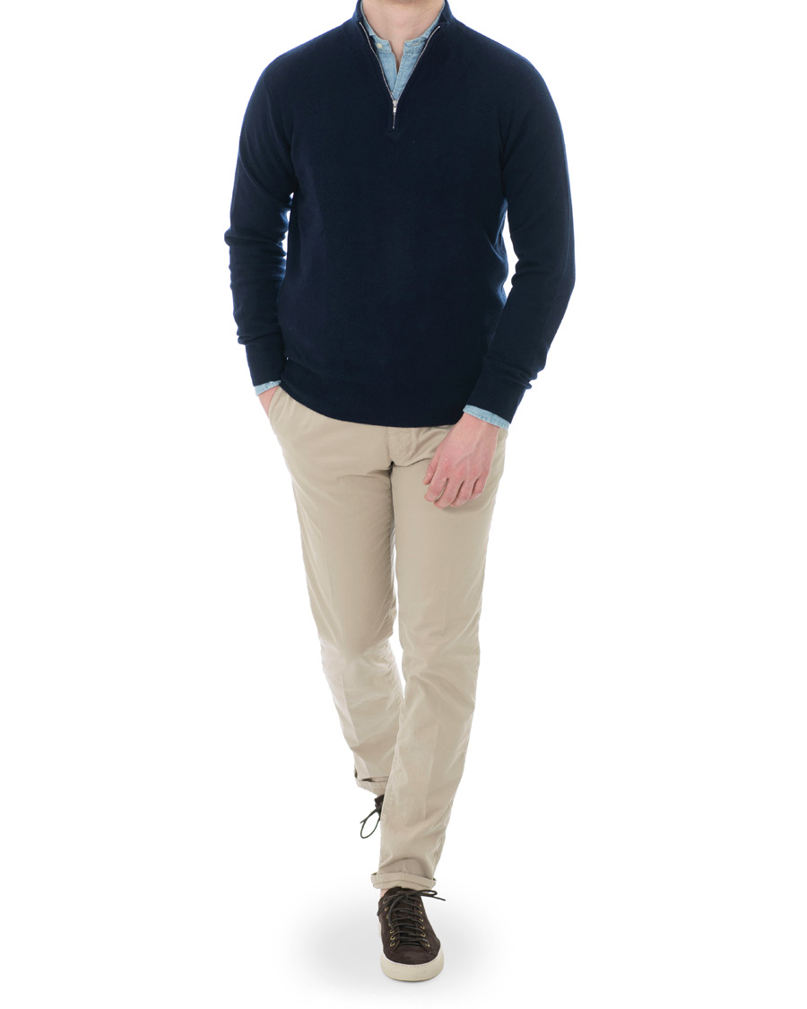 Herr | Tröjor | Soft Goat | Cashmere Half Zip Navy
