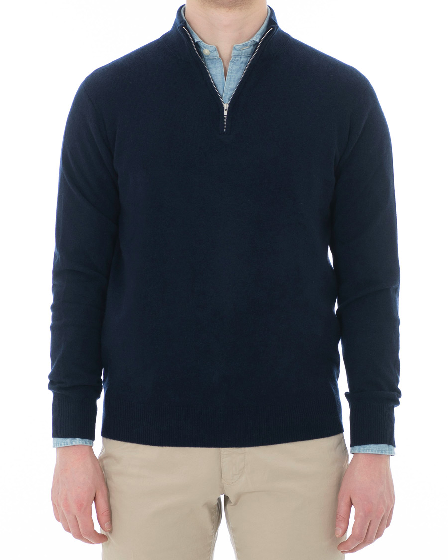 Herr | Tröjor | Soft Goat | Cashmere Half Zip Navy