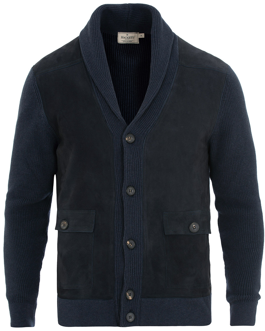 Herr | Tröjor | Hackett | Mayfair Knitted Suede Cardigan Navy