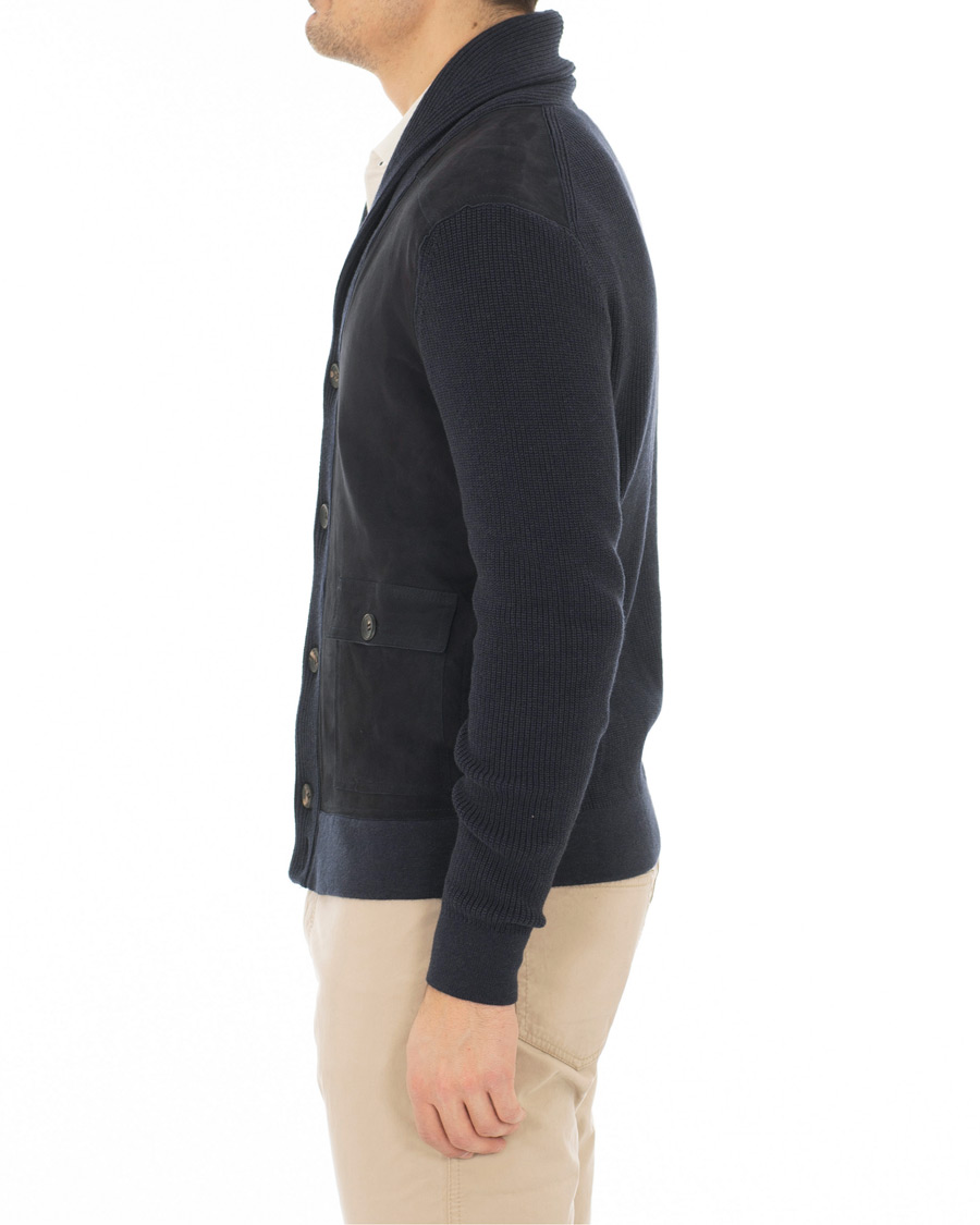 Herr | Tröjor | Hackett | Mayfair Knitted Suede Cardigan Navy