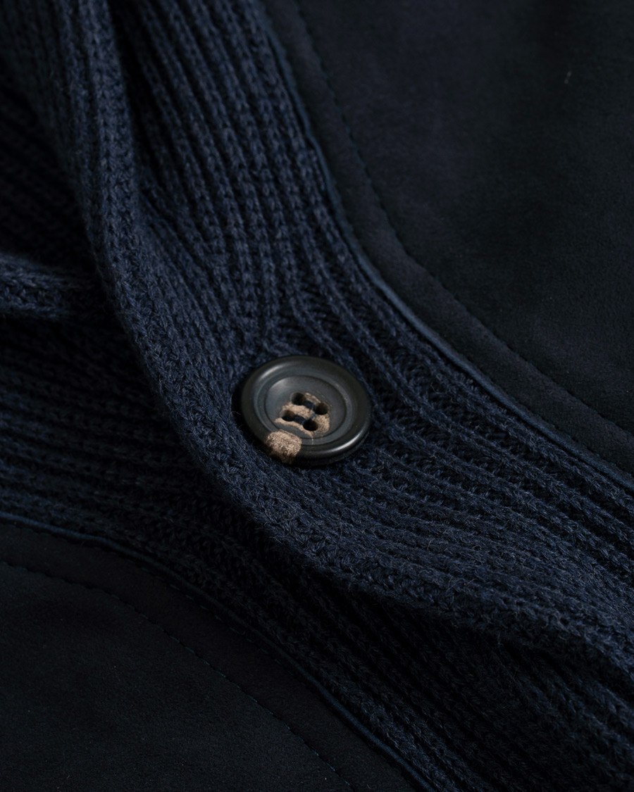 Herr | Tröjor | Hackett | Mayfair Knitted Suede Cardigan Navy