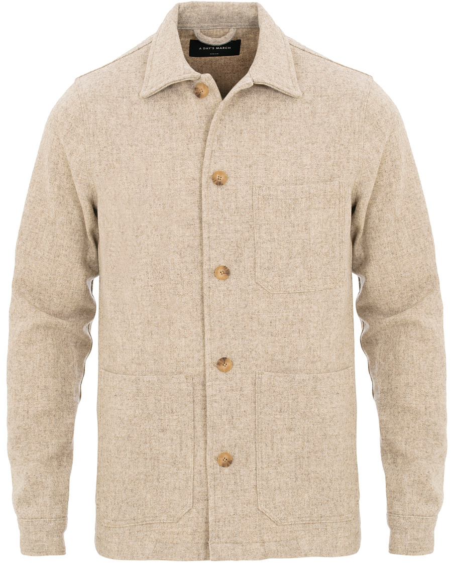 Herr | Skjortor | A Day's March | Original Wool Overshirt Off White Melange