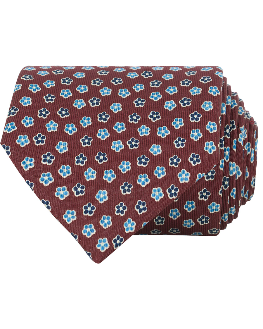 Herr | E. Marinella 3-Fold Micro Flower 8 cm Silk Tie Burgundy | E. Marinella | 3-Fold Micro Flower 8 cm Silk Tie Burgundy