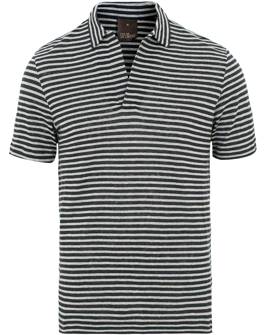 Herr | Pikéer | Oscar Jacobson | Cornelis Striped Short Sleeve Polo Blue/White