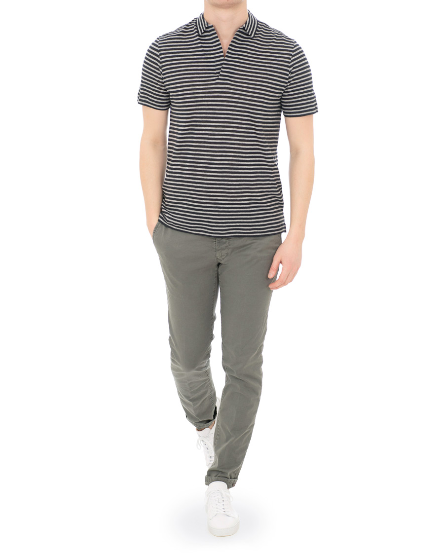 Herr | Pikéer | Oscar Jacobson | Cornelis Striped Short Sleeve Polo Blue/White