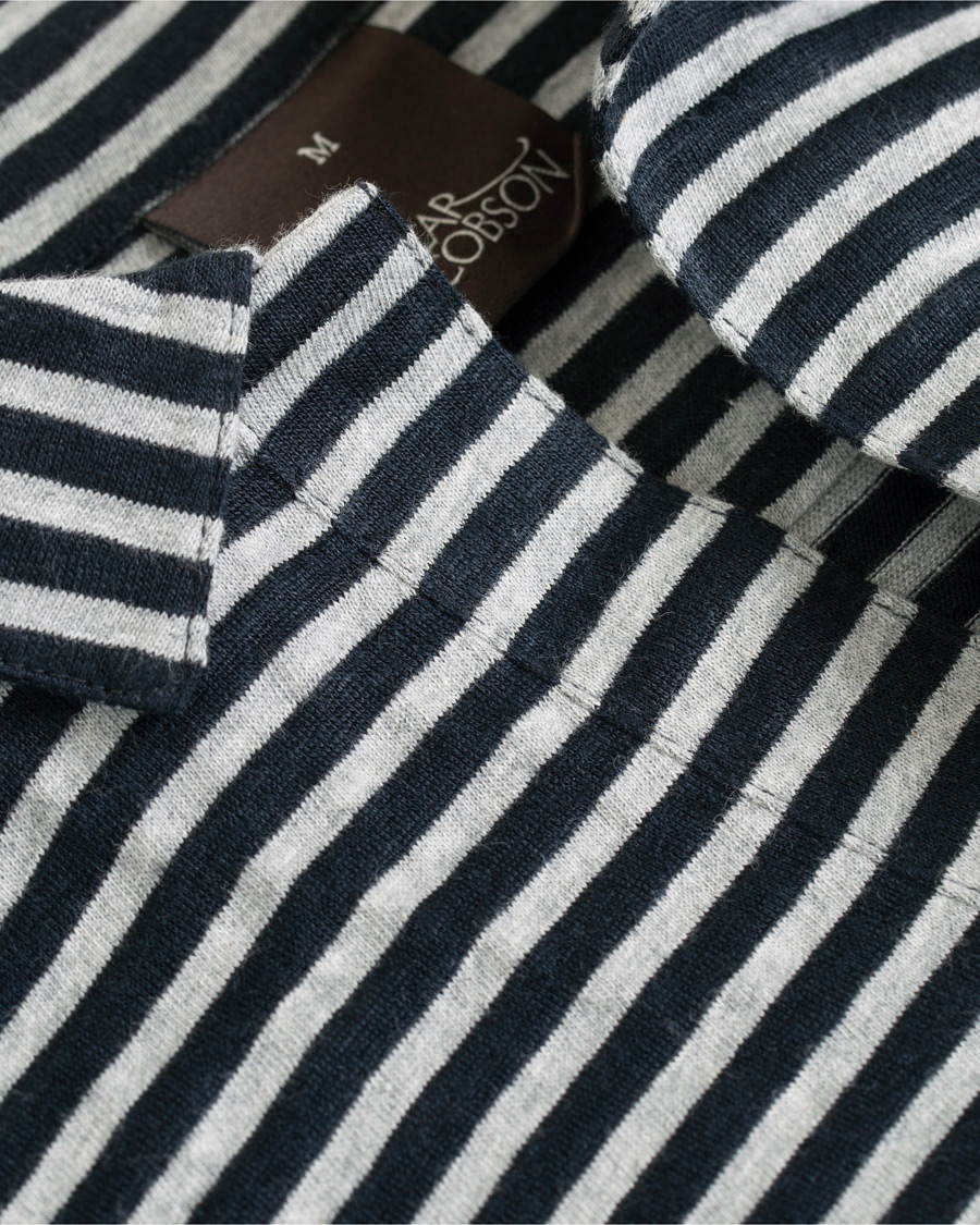 Herr | Pikéer | Oscar Jacobson | Cornelis Striped Short Sleeve Polo Blue/White