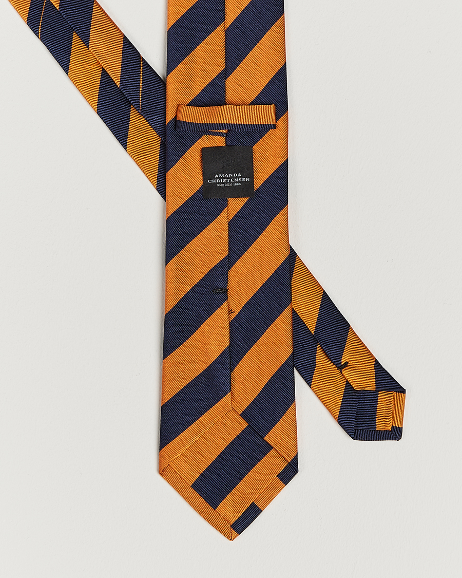 Herr | Slipsar | Amanda Christensen | Regemental Stripe Classic Tie 8 cm Orange/Navy
